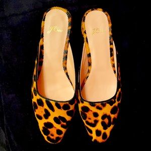 NEW - J. Crew Leopard Print Calf-Hair Leather Mules